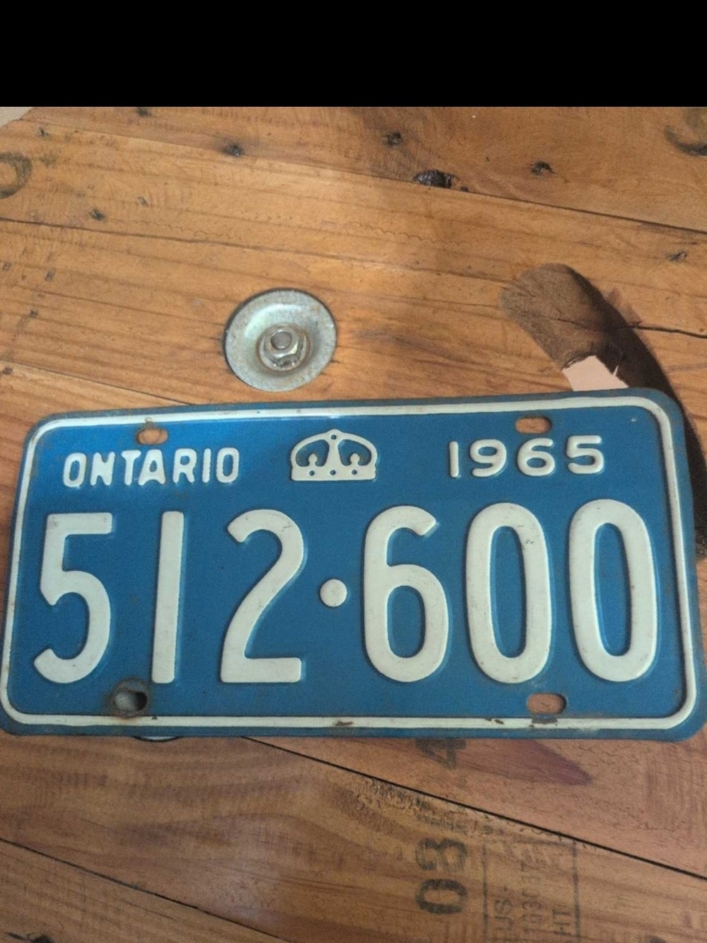 Vintage 1965 Ontario Blue License Plate Wall Decor